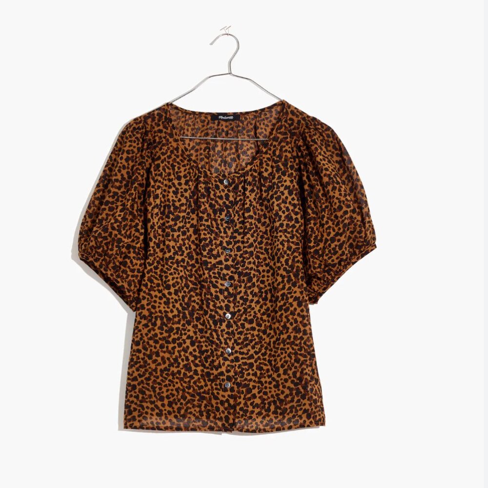 EUC Madewell Balloon-Sleeve Button-Up Top in Painted Leopard- Large - Picture 2 of 12